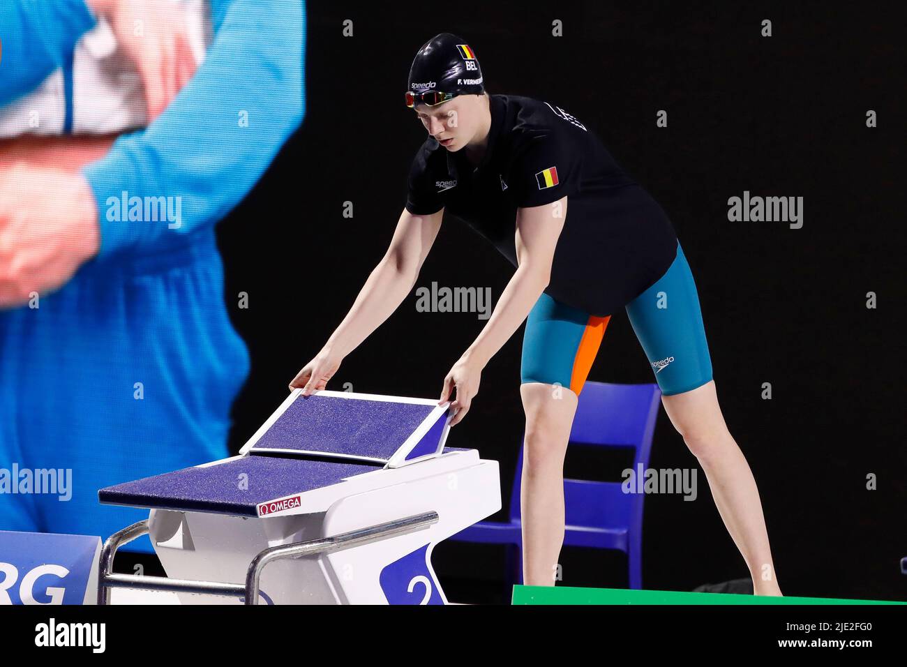 Belgian Fleur Vermeiren prepares for the 50m Breastroke Women Semifinal