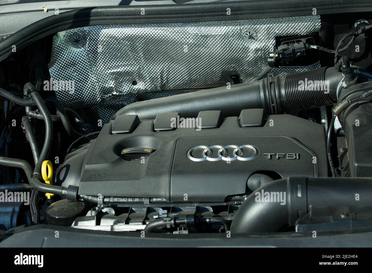 AUDI Q3 in black. luxury crossover Audi Q3. Closeup of the