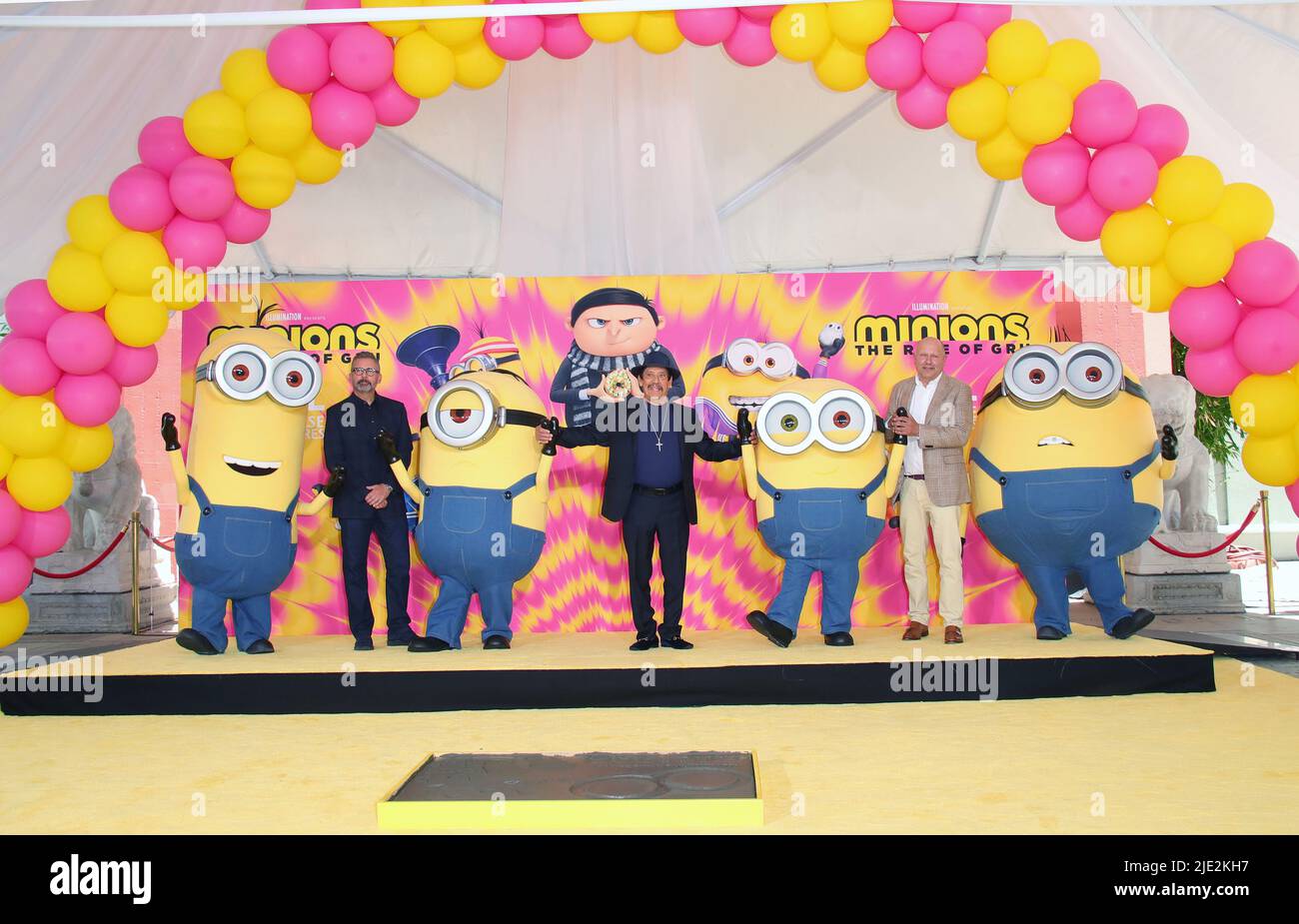 Hollywood, USA. 24th June, 2022. Kevin the Minion, Steve Carell, Stuart the Minion, Danny Trejo, Bob the Minion, Chris Meledandri, Otto the Minion arrives at Illumination s Minions placed their hands and feet in cement at the TCL Chinese Theatre in Hollywood, CA on Friday June 23, 2022 . (Photo By Juan Pablo Rico/Sipa USA) Credit: Sipa USA/Alamy Live News Stock Photo