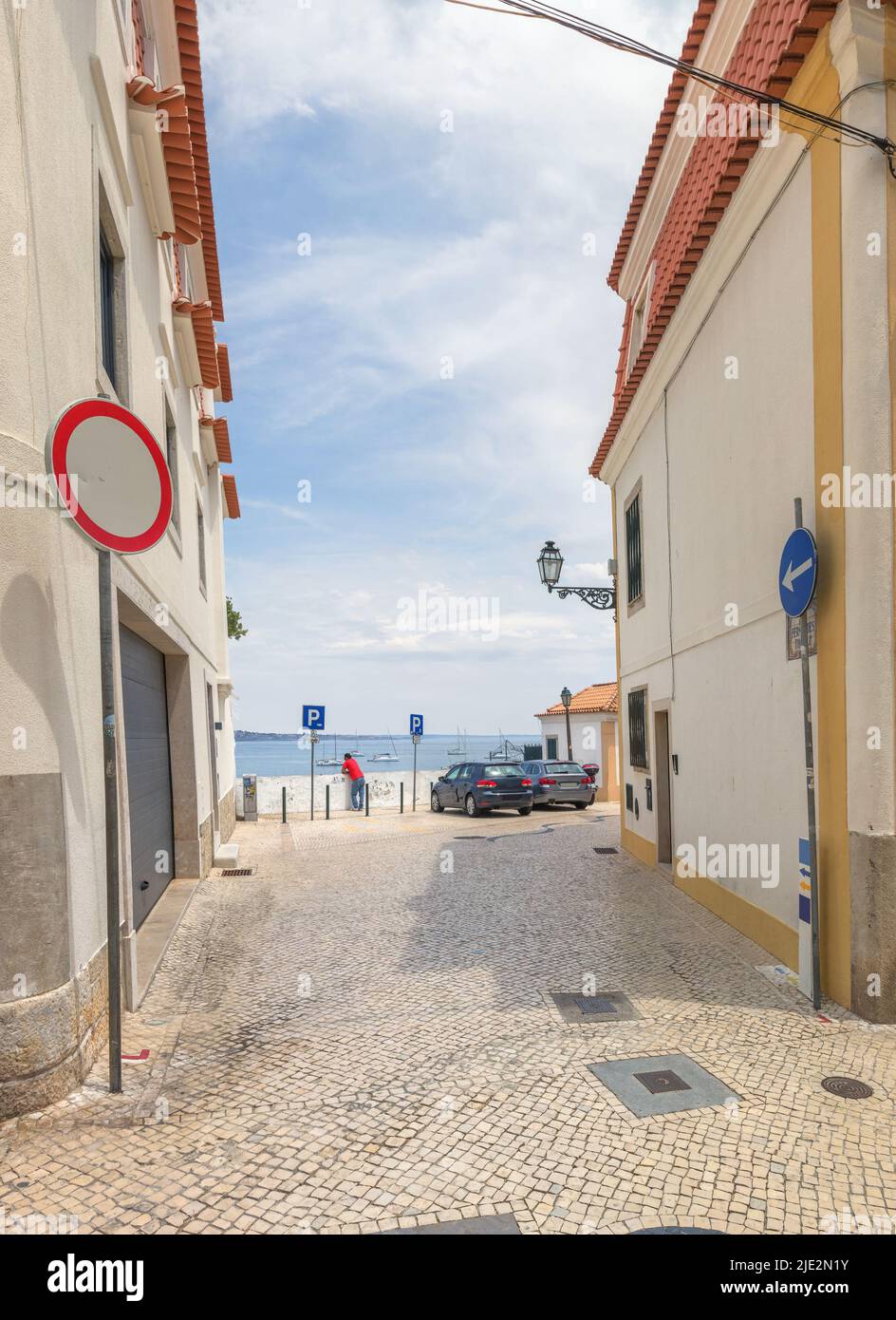 Cascais near Lisbon, seaside town. Rua Fernandez Thomaz or Fernandez Thomaz street. Portugal Stock Photo