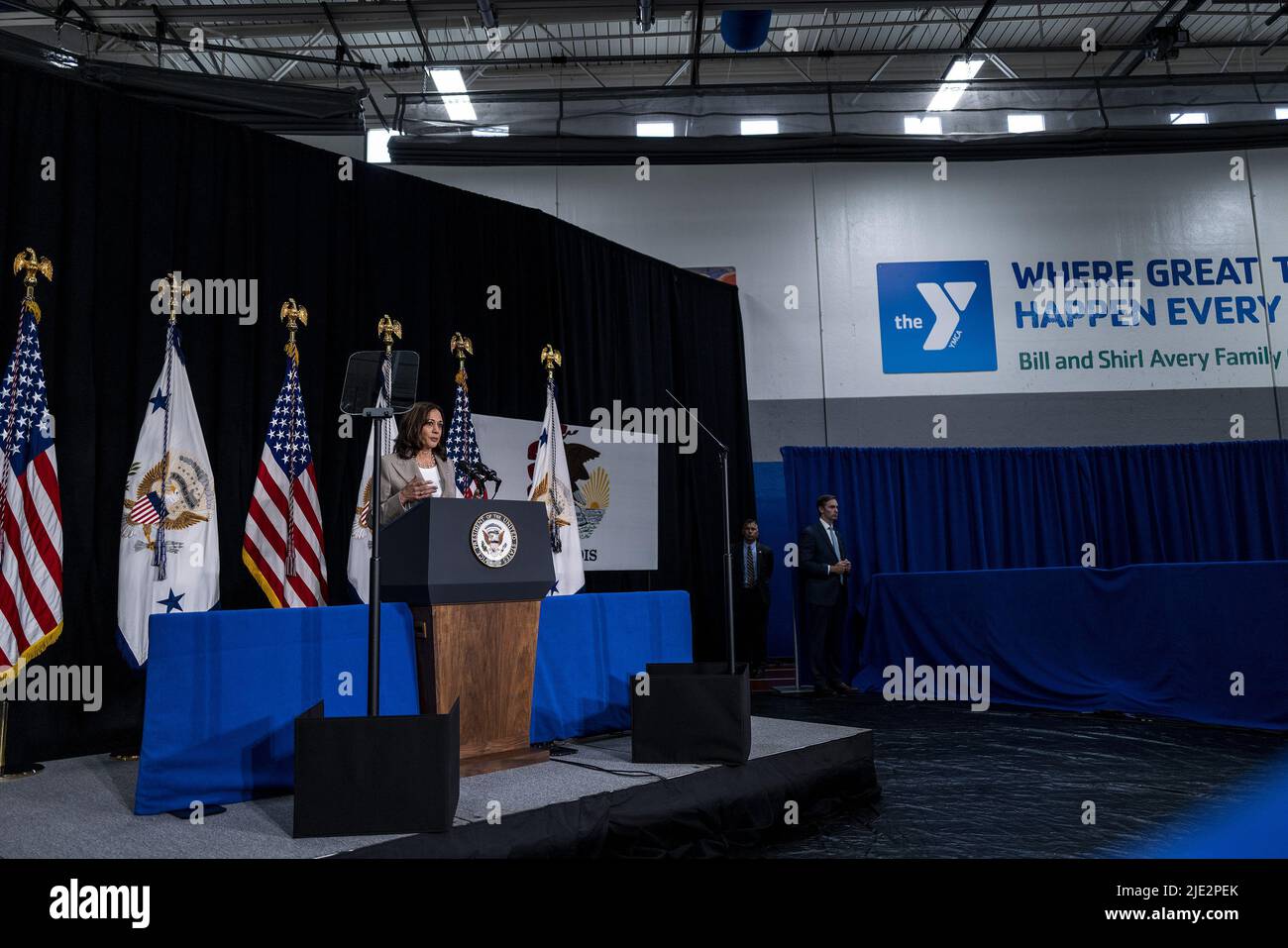 Vice President Kamala Harris speaks at the C.W. Avery Family YMCA in