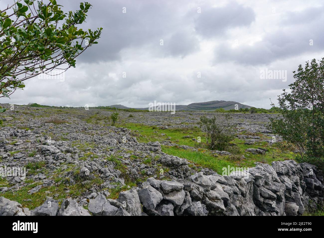Burren National Park, Co. Clare, Ireland: View of Mullaghmore Hill from the Burren (“rocky place”), one of the largest karst limestone areas in Europe. Stock Photo