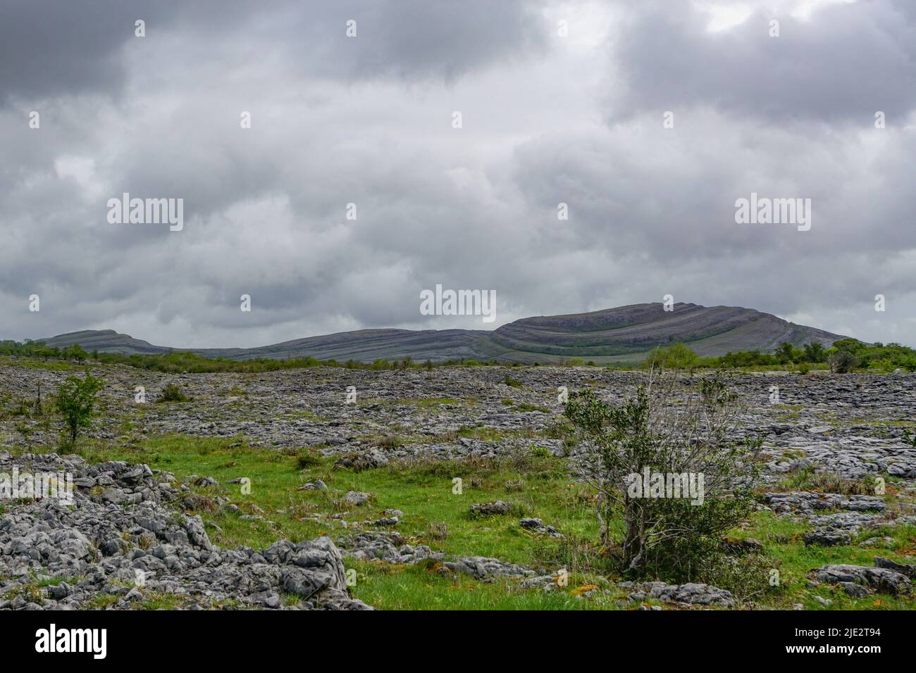 Burren National Park, Co. Clare, Ireland: View of Mullaghmore Hill from the Burren (“rocky place”). Stock Photo