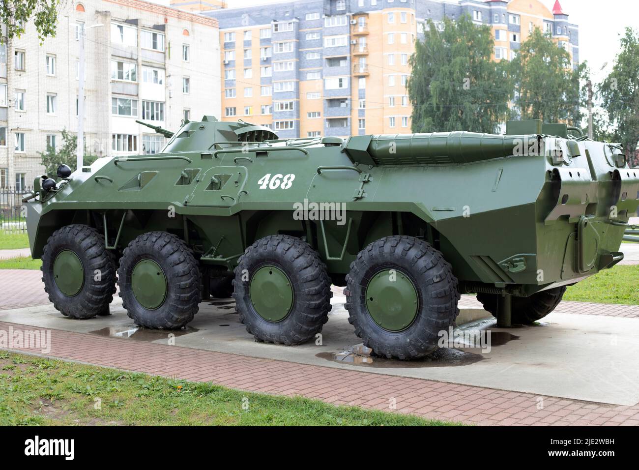 Bor, Nizhny Novgorod area, Russia - 30 July 2020: Amphibious armoured personnel carrier BTR-80 Stock Photo