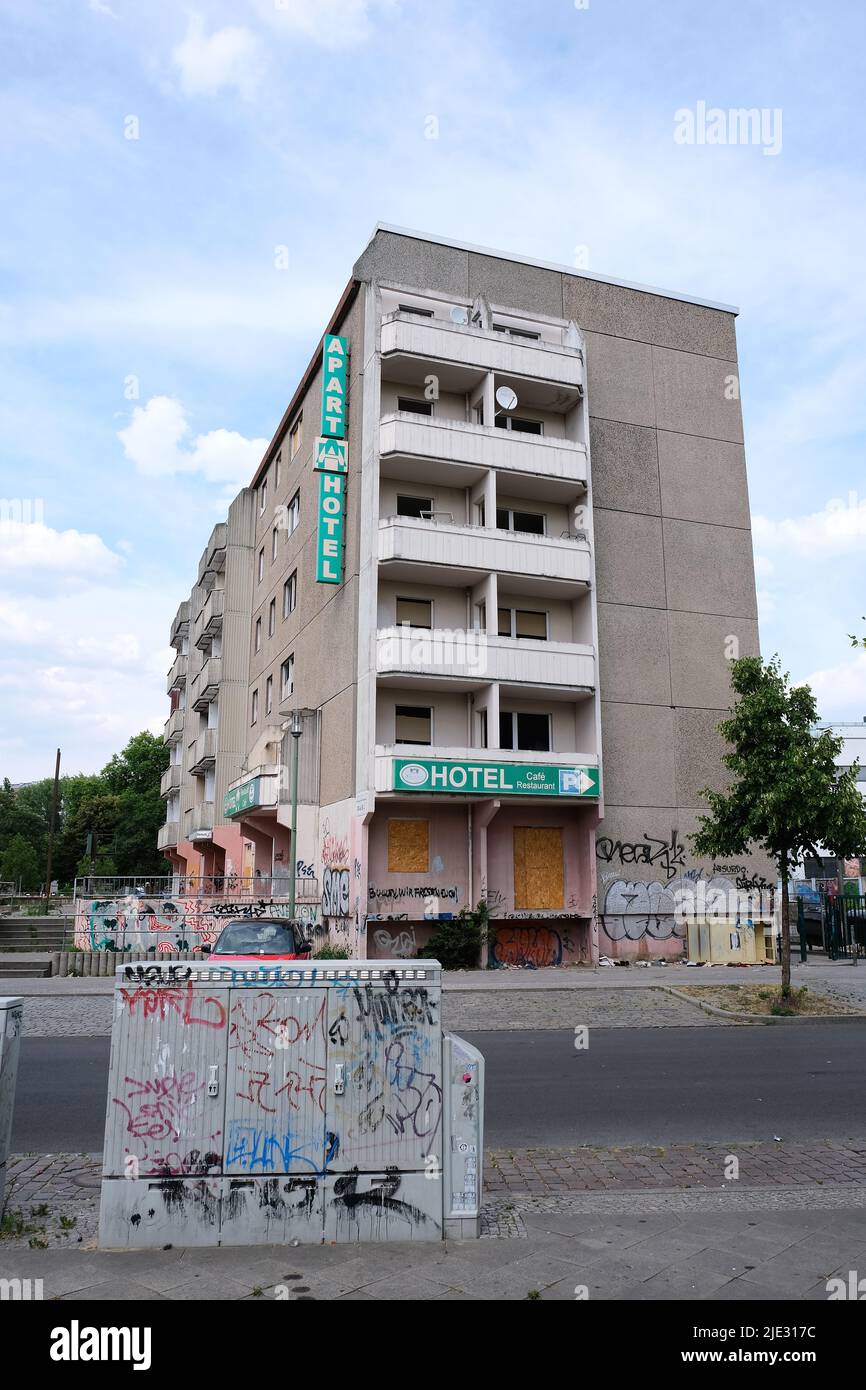 Berlin, Germany, June 24, 2022, vacant and slightly neglected house in the street of the Paris Commune. Stock Photo