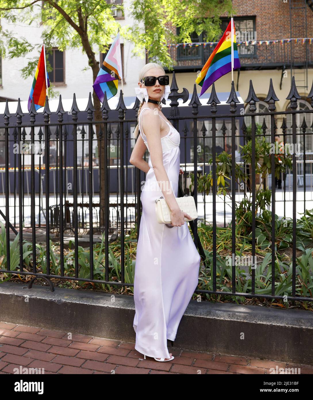 New York, United States. 24th June, 2022. Model Stella Maxwell attends the Stonewall National Monument Visitor Center groundbreaking ceremony outside of the Stonewall Inn on Friday, June 24, 2022 in New York City. Photo by John Angelillo/UPI Credit: UPI/Alamy Live News Stock Photo