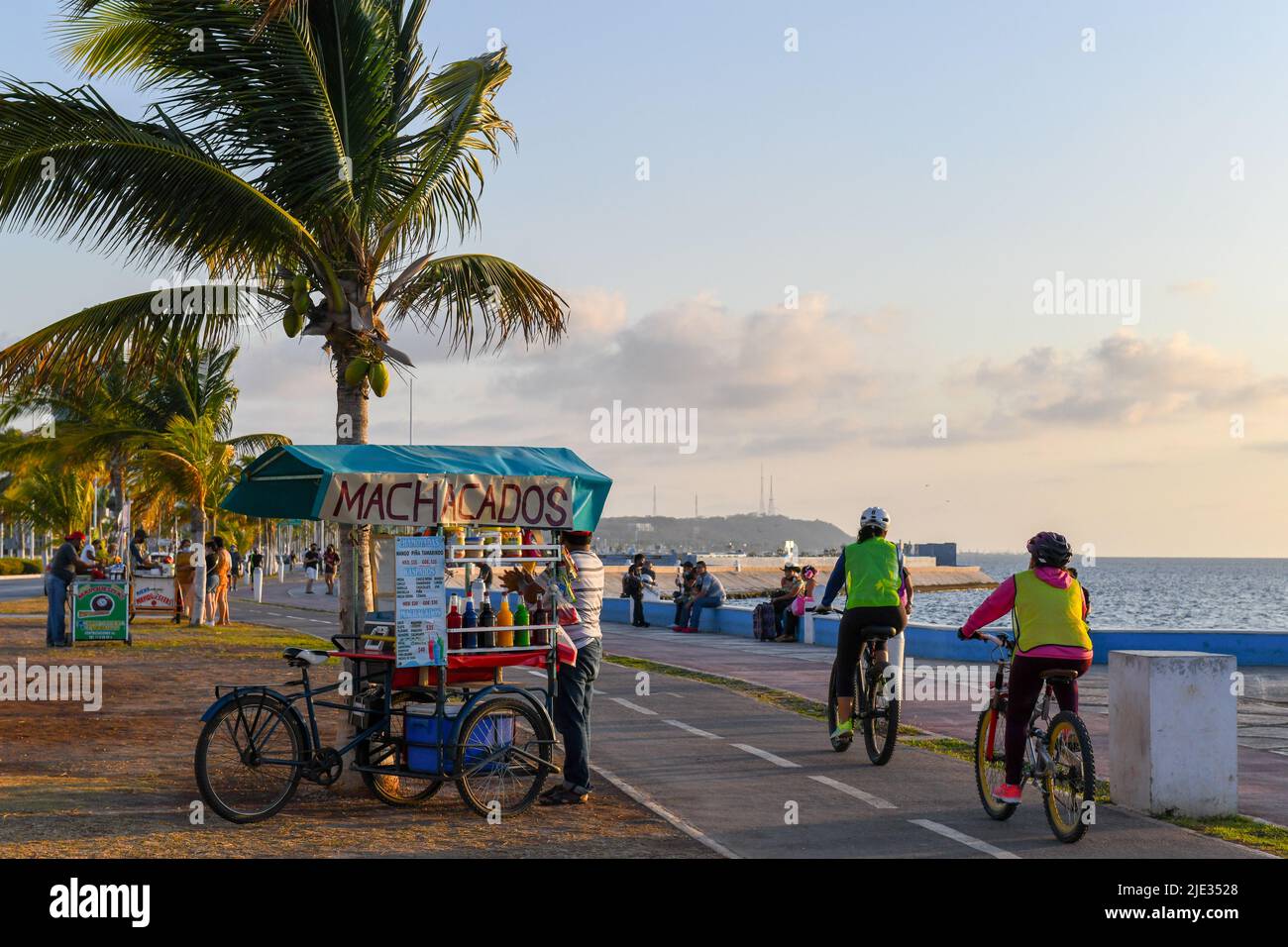 Locals enjoying the outdoors on the Malecon, Campeche, Mexico Stock Photo