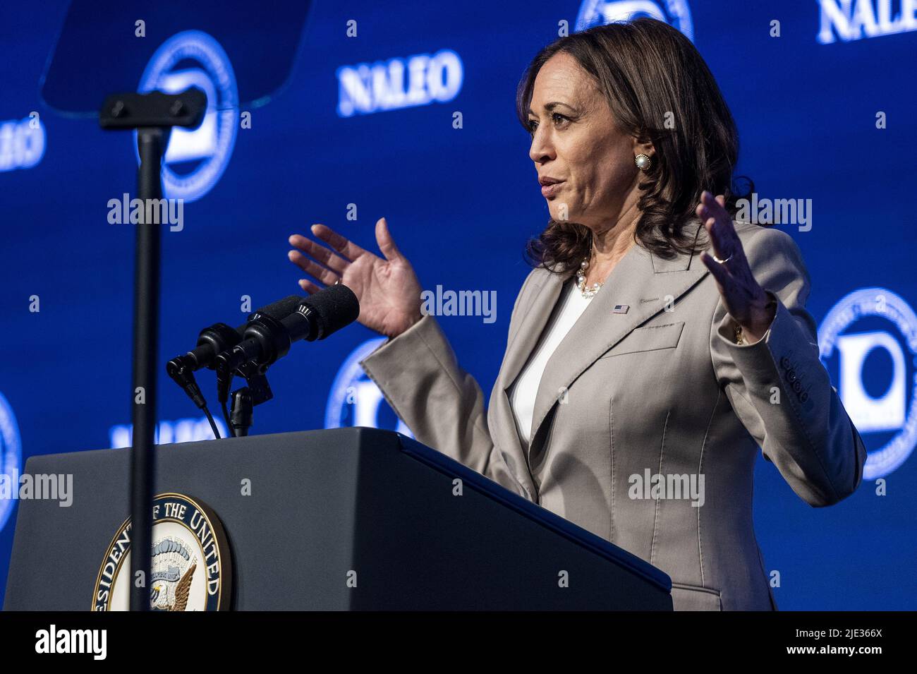 Chicago, United States. 24th June, 2022. Vice President Kamala Harris speaks at the National Association of Latino Elected and Appointed Officials 39th Annual Conference on Friday, June 24, 2022 in Chicago, Illinois. Photo by Christopher Dilts/UPI Credit: UPI/Alamy Live News Stock Photo