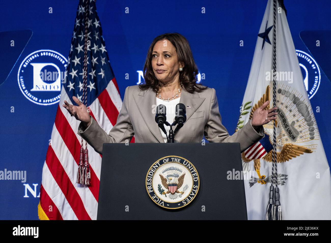 Chicago, United States. 24th June, 2022. Vice President Kamala Harris speaks at the National Association of Latino Elected and Appointed Officials 39th Annual Conference on Friday, June 24, 2022 in Chicago, Illinois. Photo by Christopher Dilts/UPI Credit: UPI/Alamy Live News Stock Photo