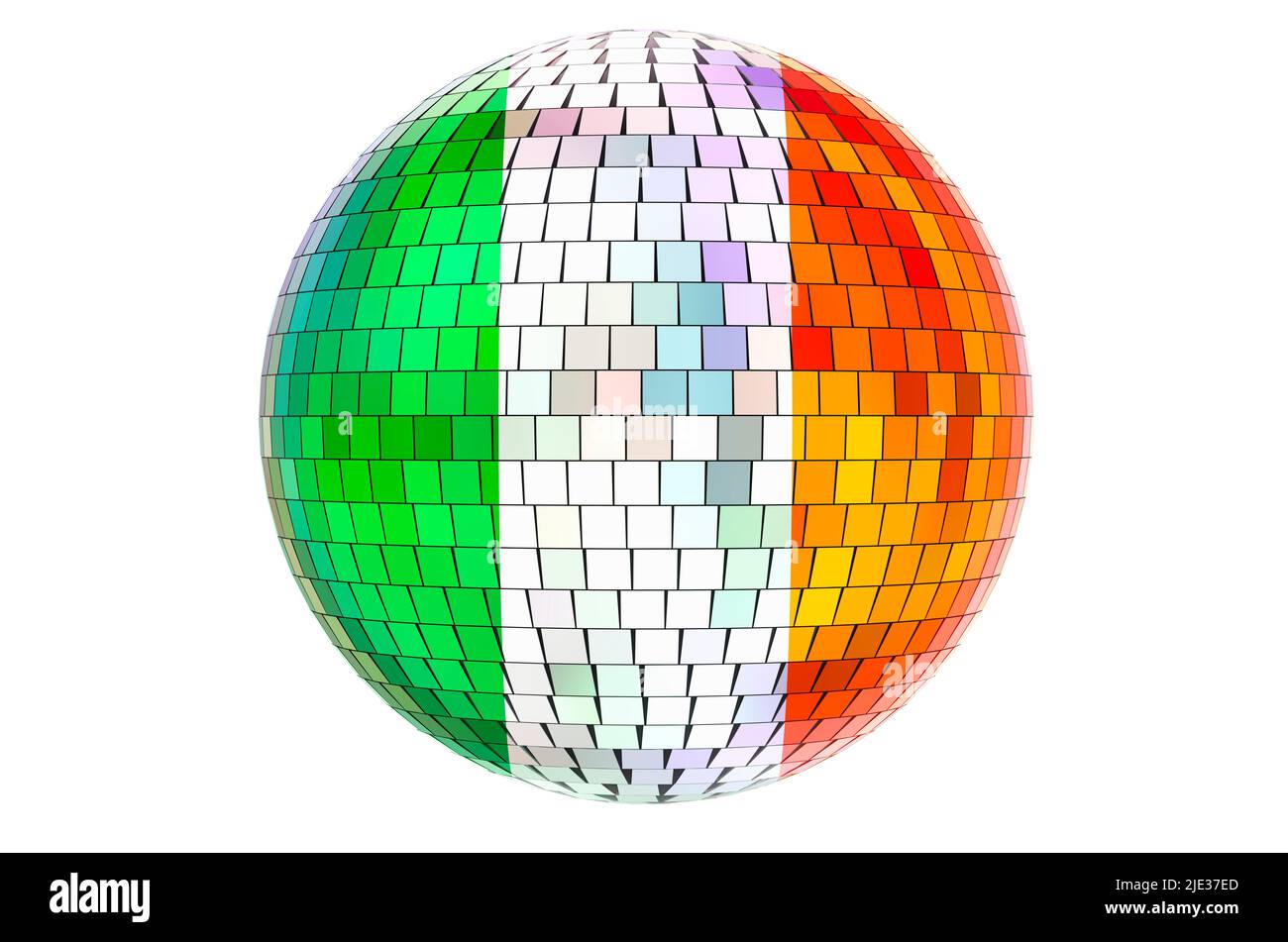 Mirror disco ball with Irish flag, 3D rendering isolated on white