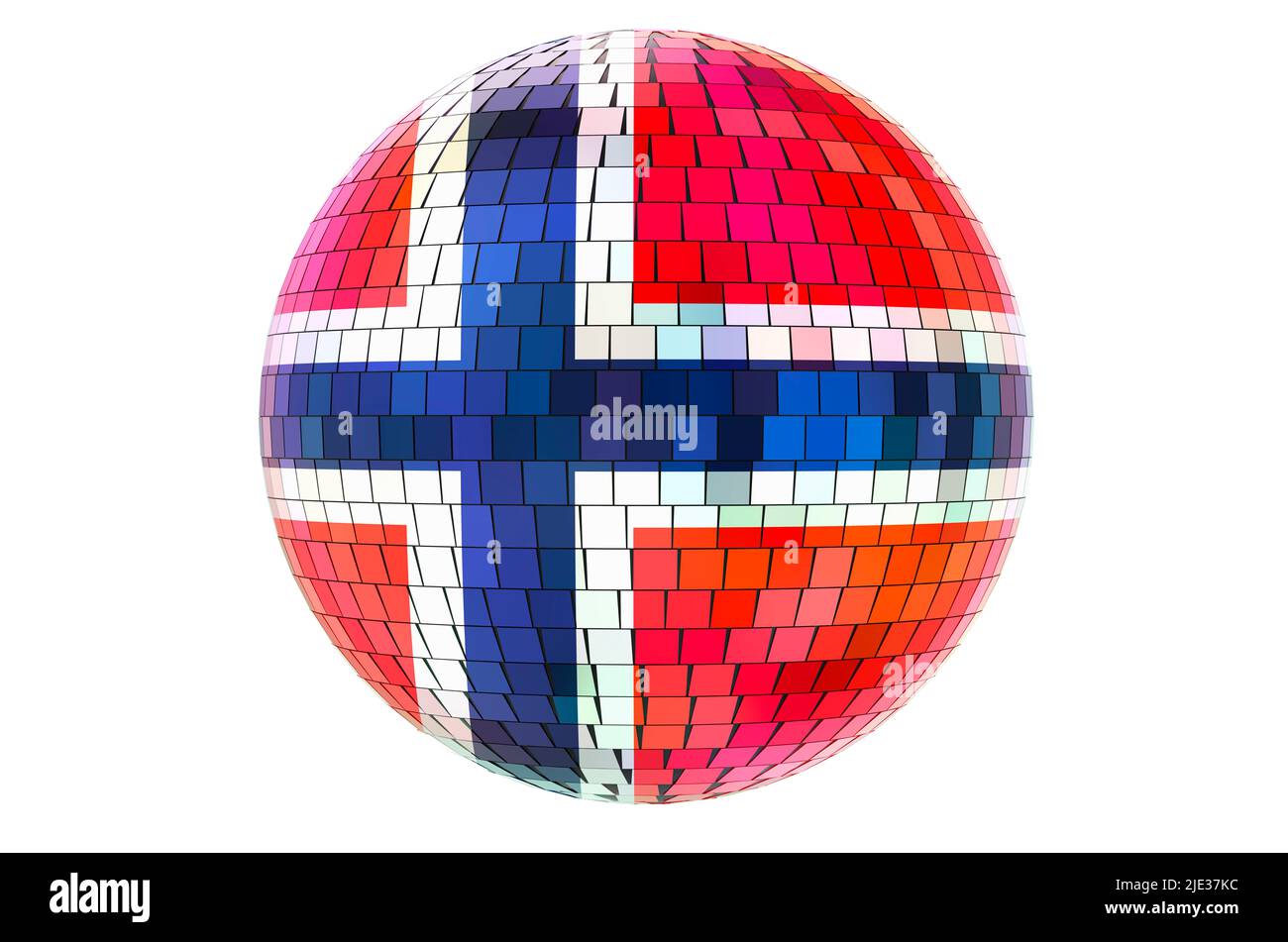 Mirror disco ball with Norwegian flag, 3D rendering isolated on white background Stock Photo