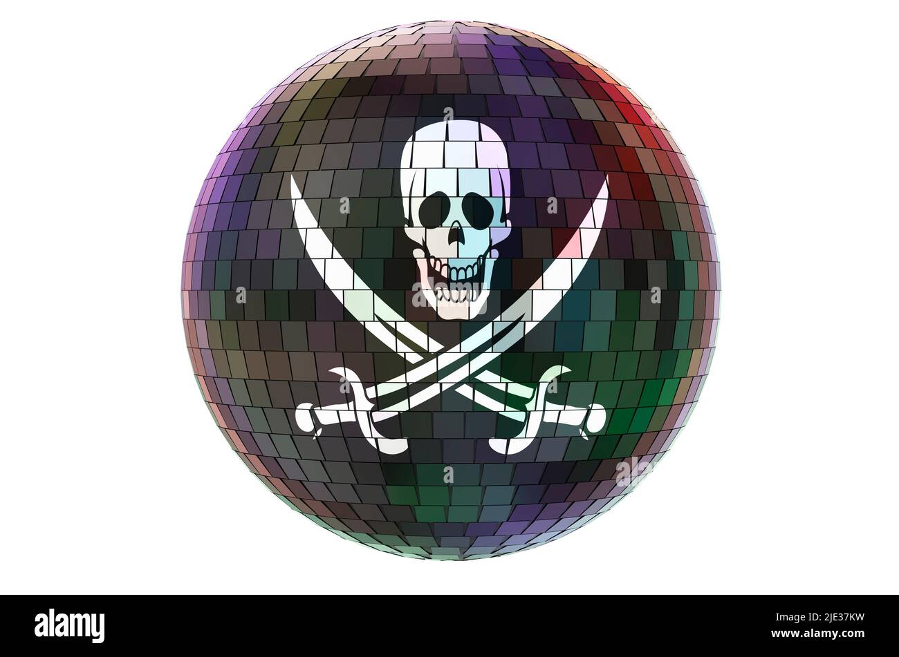 Mirror disco ball with piracy flag, 3D rendering isolated on white ...