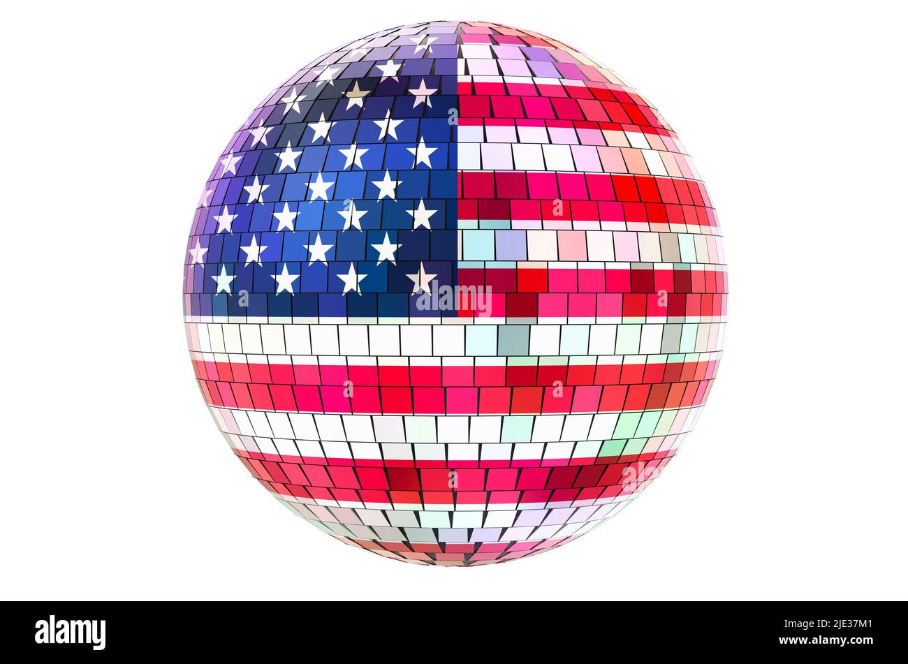 Mirror disco ball with the United States flag, 3D rendering isolated on white background Stock Photo