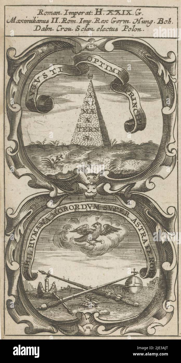 Emperor Ranking Pyramid Landscape with pyramid / Soaring eagle above regalia, Augusti Optimi ...
