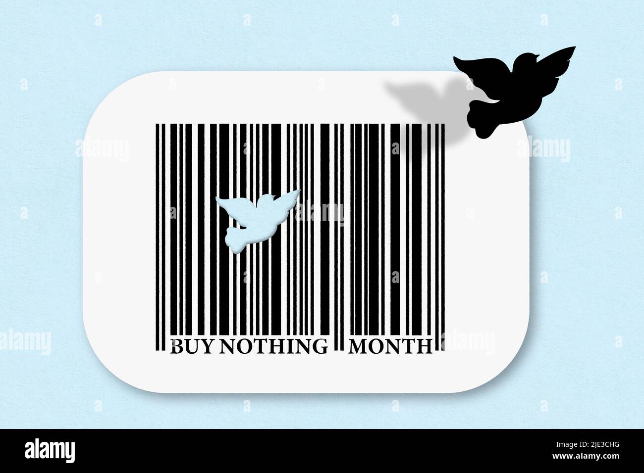 Buy nothing month bar code with freedom dove, buy nothing to help conserve the planets resources concept Stock Photo