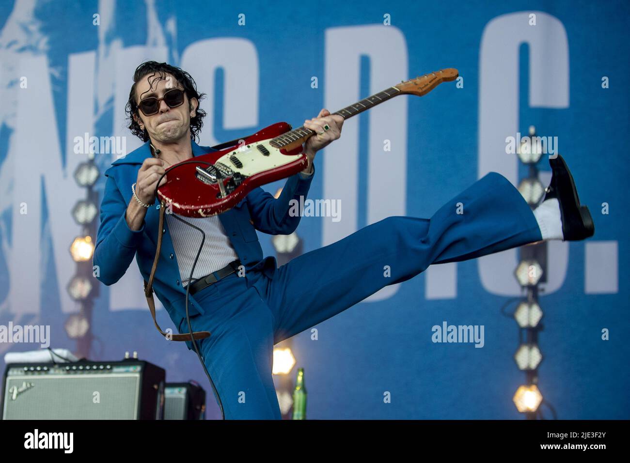 PORTSMOUTH, ENGLAND: Fontaines D.C. perform on stage during day 3 of the Victorious Festival Featuring: Carlos O'Connell Where: Portsmouth, United Kingdom When: 29 Aug 2021 Credit: Neil Lupin/WENN Stock Photo