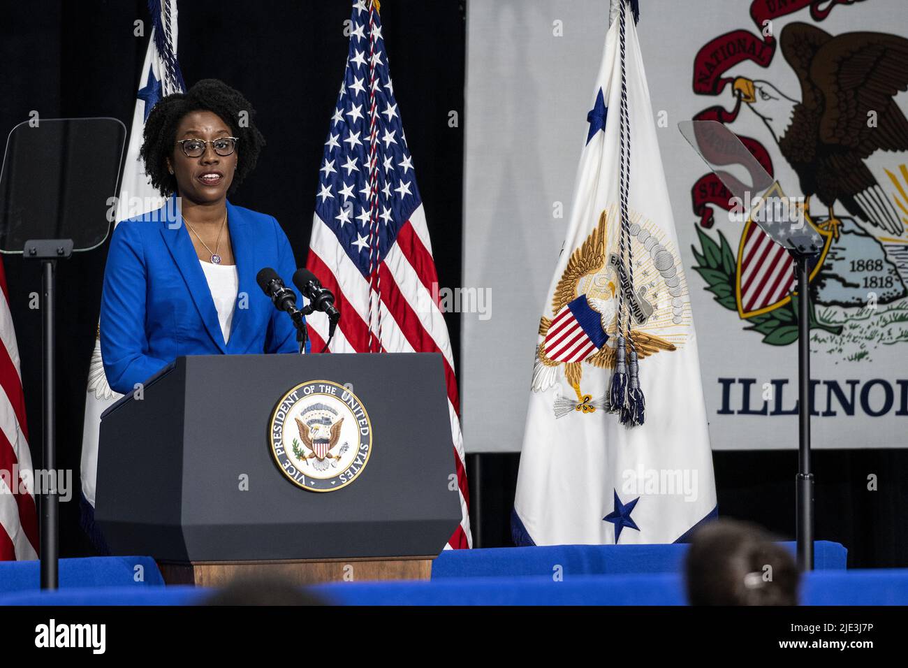 Plainfield, United States. 24th June, 2022. Congresswoman Lauren Underwood speaks about maternal health care at an event with Vice President Kamala Harris (not pictured) at the C.W. Avery Family YMCA on Friday June 24, 2022 in Plainfield, IL. Photo by Christopher Dilts/UPI Credit: UPI/Alamy Live News Stock Photo