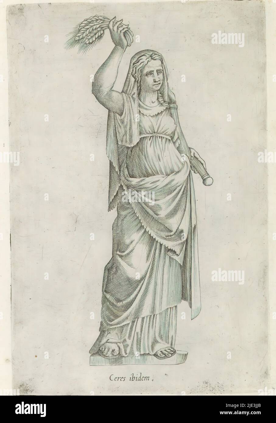 Sculpture of Ceres, Sculptures of Antiquity (series title), Caption in Latin. Print is part of an album., print maker: anonymous, Italy, 1600 - 1699, paper, engraving, height 201 mm × width 132 mm Stock Photo