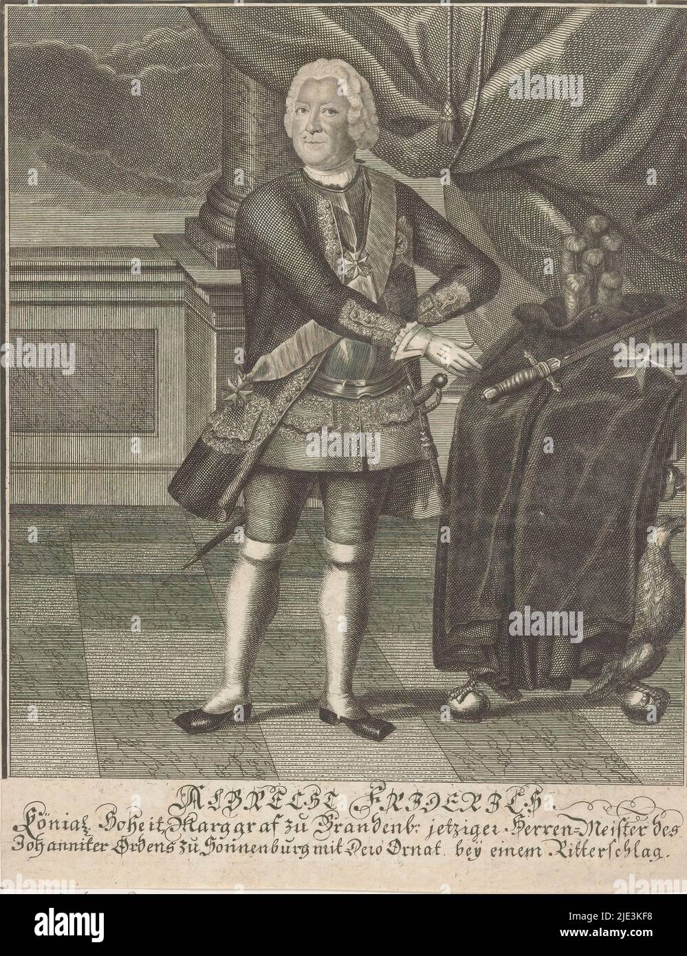 Portrait of Albrecht Friedrich of Brandenburg-Schwedt, Prince of Prussia, print maker: anonymous, 1700 - 1799, paper, engraving, etching, height 183 mm × width 142 mm Stock Photo