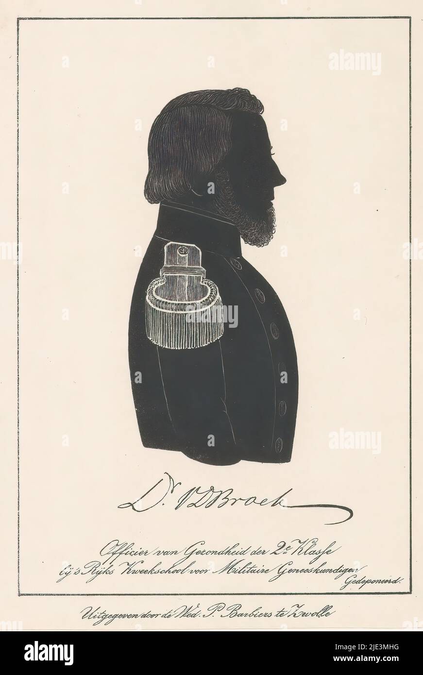 Silhouette portrait of Johannes Hubertus van den Broek, Under the portrait the signature of the portrayed., print maker: Pieter Barbiers (IV), (possibly), publisher: weduwe Pieter Barbiers (IV), (mentioned on object), print maker: Netherlands, publisher: Zwolle, 1848 - 1862, paper, height 150 mm × width 107 mm Stock Photo