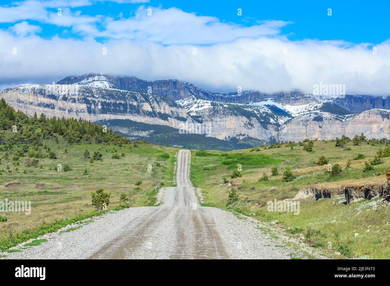 road leading to walling reef along the rocky mountain front near dupuyer, montana Stock Photo