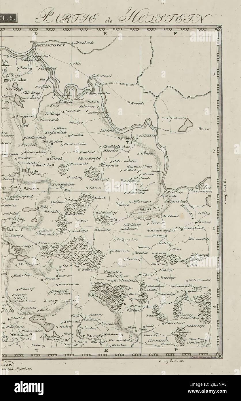 Right half of a map of Holstein, Partie de Holstein (title on object), print maker: Johann David Schleuen (I), (mentioned on object), print maker: Johann Friedrich Schleuen, (mentioned on object), Berlin, 1740 - 1784, paper, engraving, height 344 mm, width 261 mm Stock Photo