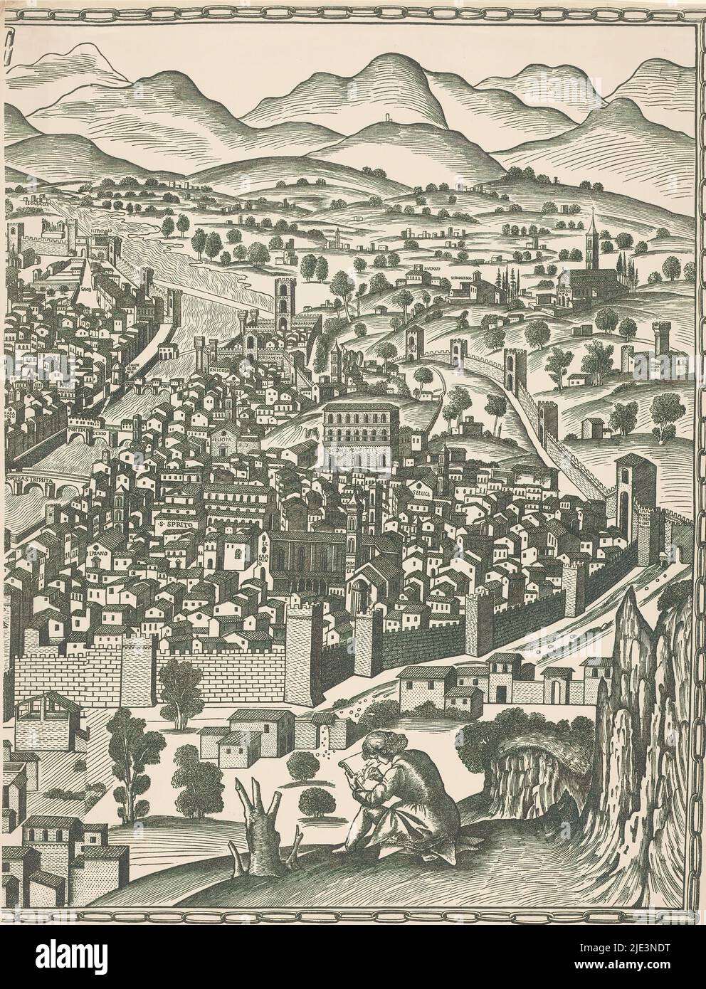 View of Florence (right part), Fiorenza (title on object), Right part of a view of Florence consisting of three parts, also called the Pianta della Catena., Reichsdruckerei, (mentioned on object), after print by: Lucantonio degli Uberti, (possibly), after design by: Francesco Rosselli, Berlin, after print by: Florence, after design by: Florence, printer: Berlin, c. 1500 - c. 1510 and/or 1879 - 1949, paper, collotype, height 588 mm × width 444 mm Stock Photo