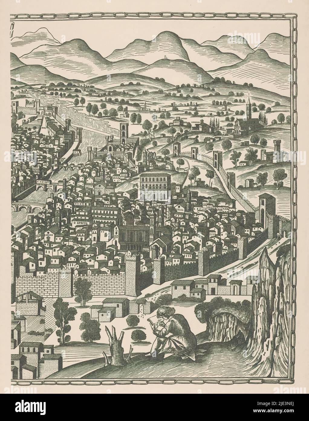 View of Florence (right part), Fiorenza (title on object), Right part of a view of Florence consisting of three parts, also called the Pianta della Catena., Reichsdruckerei, (mentioned on object), after print by: Lucantonio degli Uberti, (possibly), after design by: Francesco Rosselli, Berlin, after print by: Florence, after design by: Florence, printer: Berlin, c. 1500 - c. 1510 and/or 1879 - 1949, paper, collotype, height 749 mm × width 497 mm Stock Photo