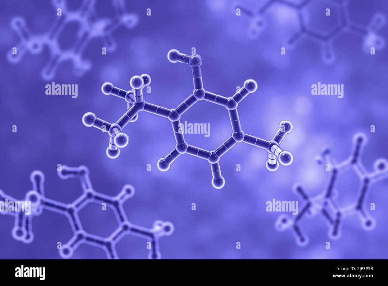 Thymol molecule, illustration. A naturally occurring organic compound found in the oil of thyme. It has a pleasant aromatic door and strong antiseptic Stock Photo