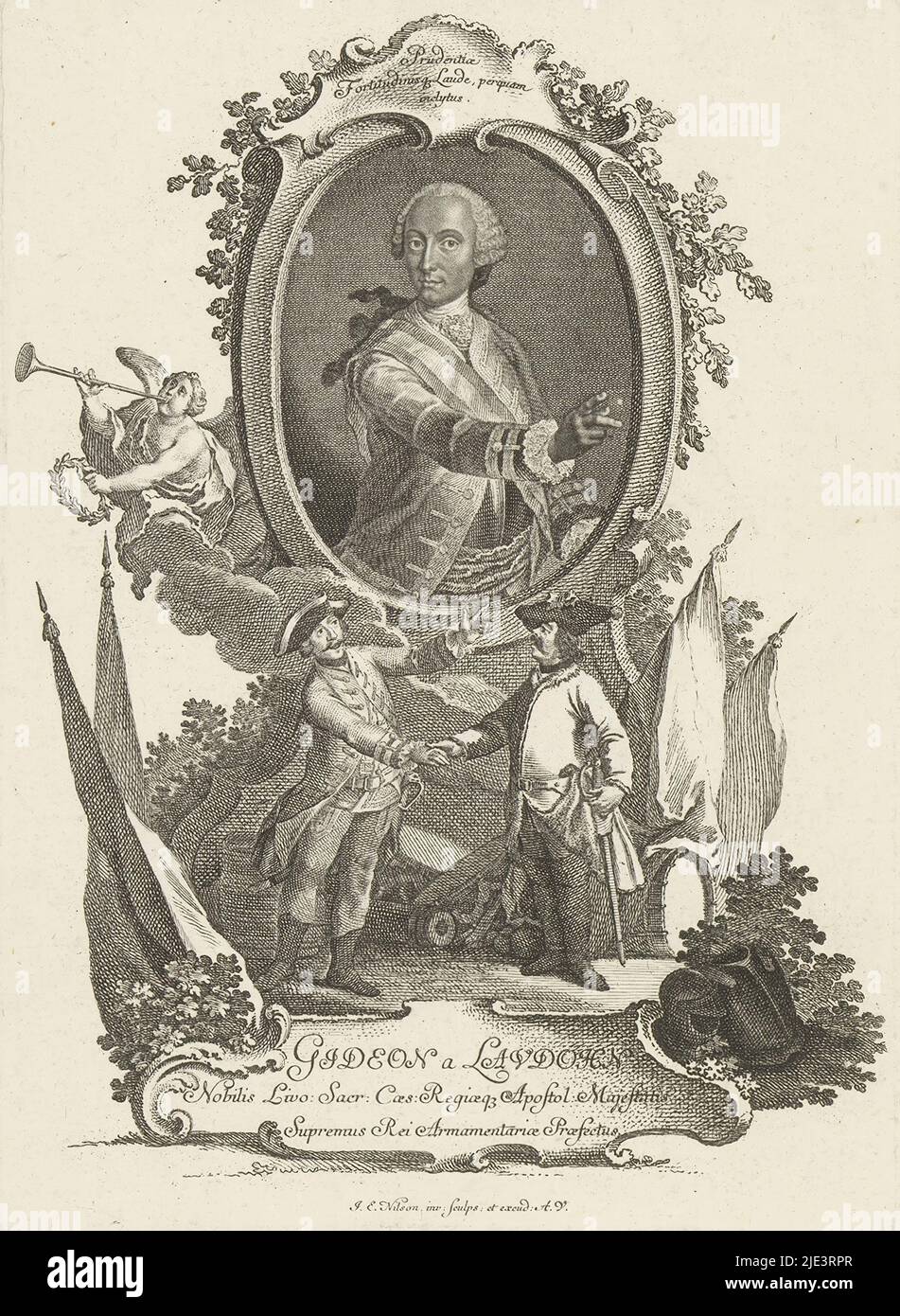 Portrait of Gideon Ernst von Laudon, print maker: Johann Esaias Nilson, (mentioned on object), Augsburg, 1731 - 1788, paper, engraving, etching, h 220 mm - w 158 mm Stock Photo