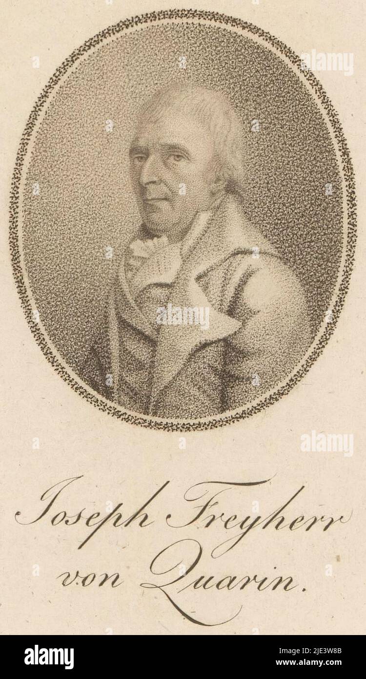 Portrait of Joseph, Freyherr von Quarin, print maker: Johann Putz, (mentioned on object), 1750 - 1844, paper, engraving, h 147 mm - w 103 mm Stock Photo