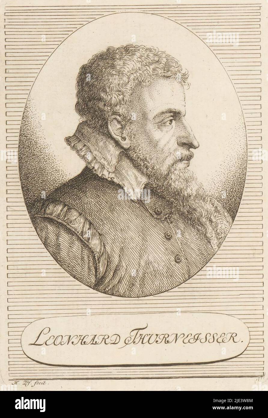 Portrait of Leonhard Thurneisser, print maker: Heinrich Pfenninger, (mentioned on object), 1759 - 1815, paper, etching, h 126 mm - w 89 mm Stock Photo