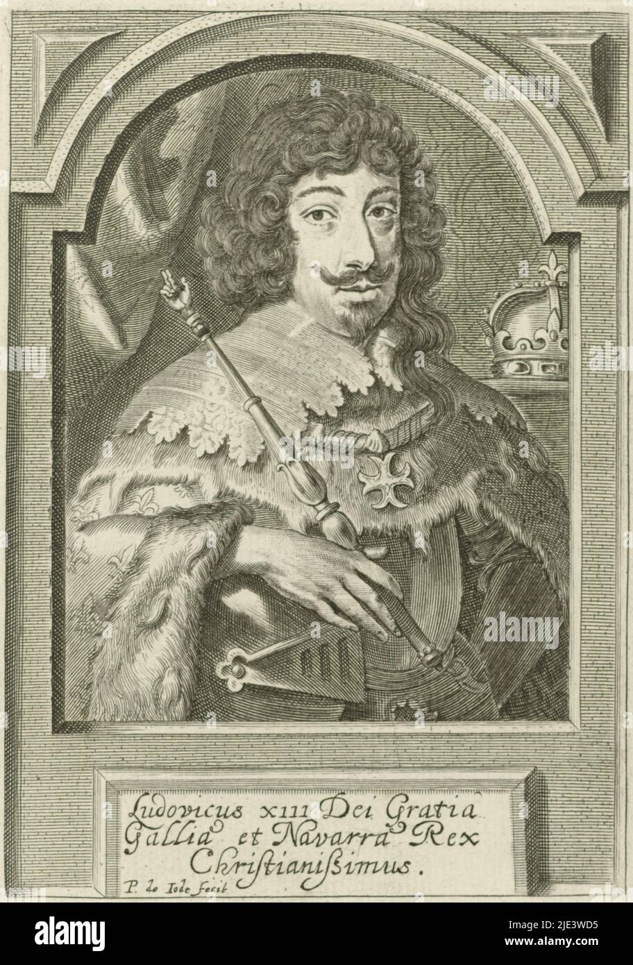 Portrait of Louis XIII, king of France. In his right hand, he holds a ...