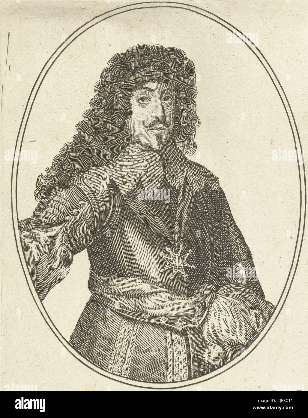 Portrait of Gaston Jean-Baptiste, Duke of Orléans, Cornelis Danckerts (I), 1613 - 1656, Portrait of Gaston Jean-Baptiste, Duke of Orléans, in half-subject in oval. On verso letterpress text., print maker: Cornelis Danckerts (I), publisher: Cornelis Danckerts (I), (mentioned on object), Netherlands, 1613 - 1656, paper, engraving, h 151 mm × w 109 mm Stock Photo