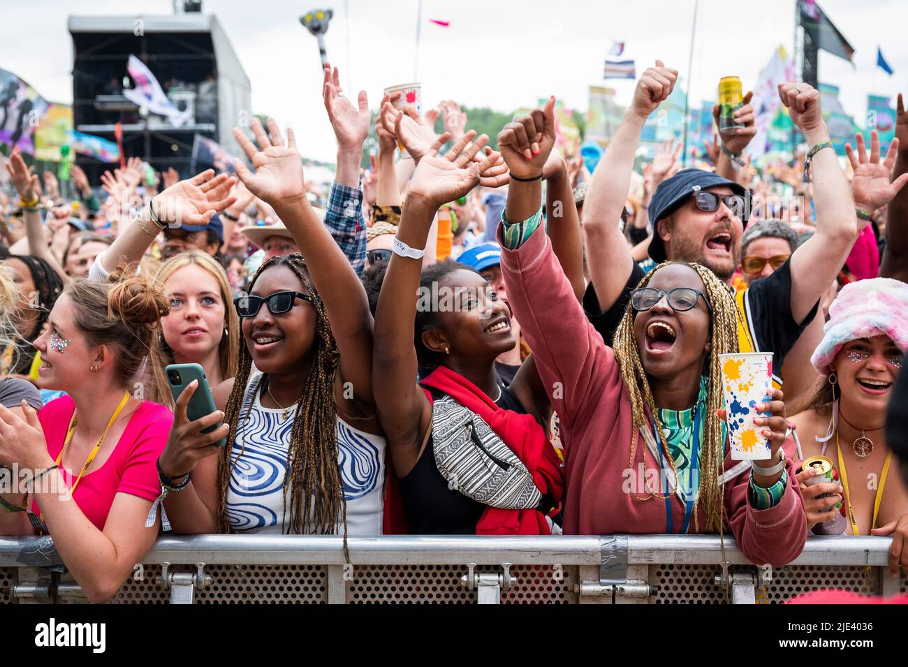 Glastonbury, UK. 24th June 2022. Festival goers in the West Holts Stage