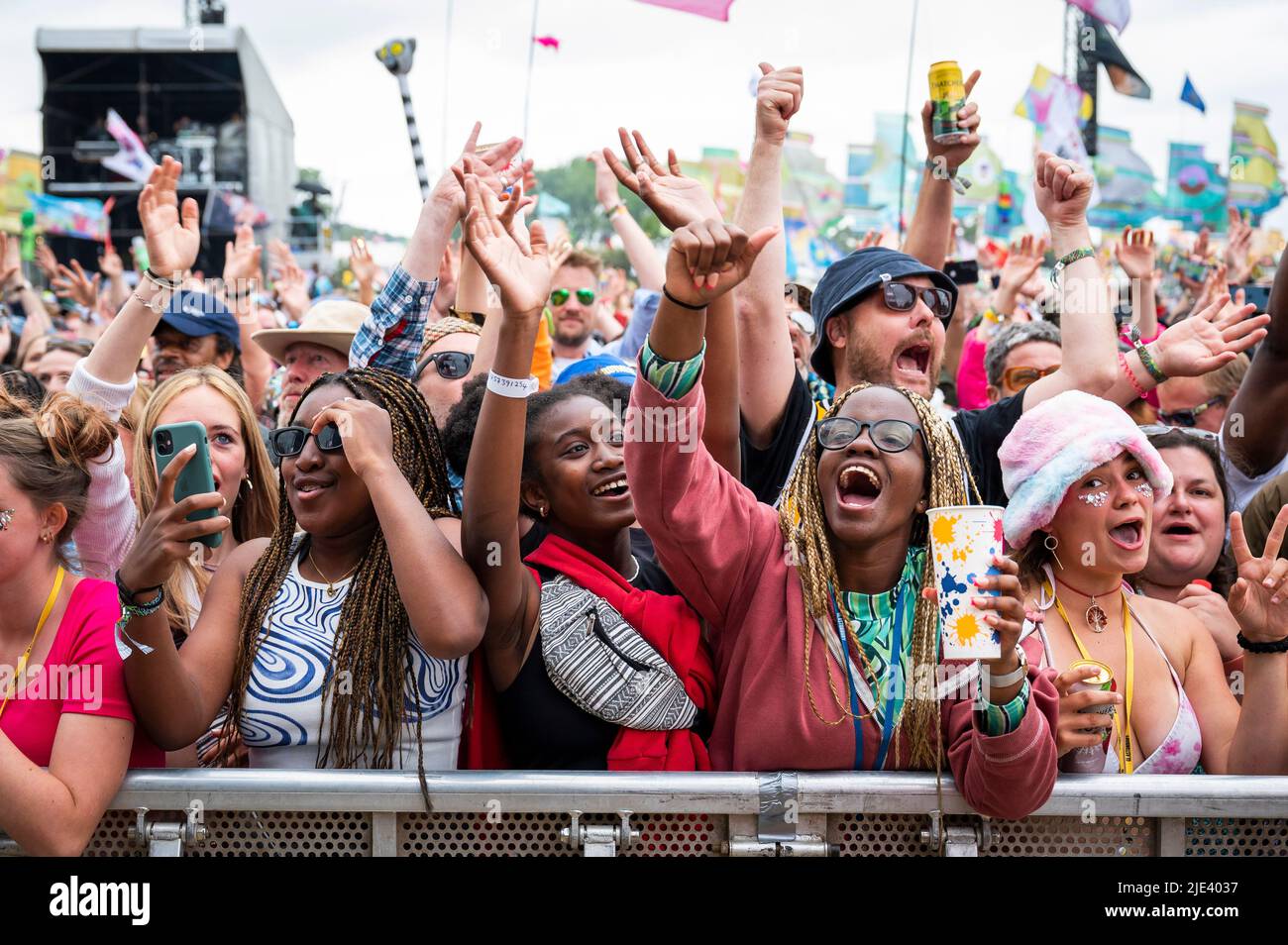 Glastonbury, UK. 24th June 2022. Festival goers in the West Holts Stage