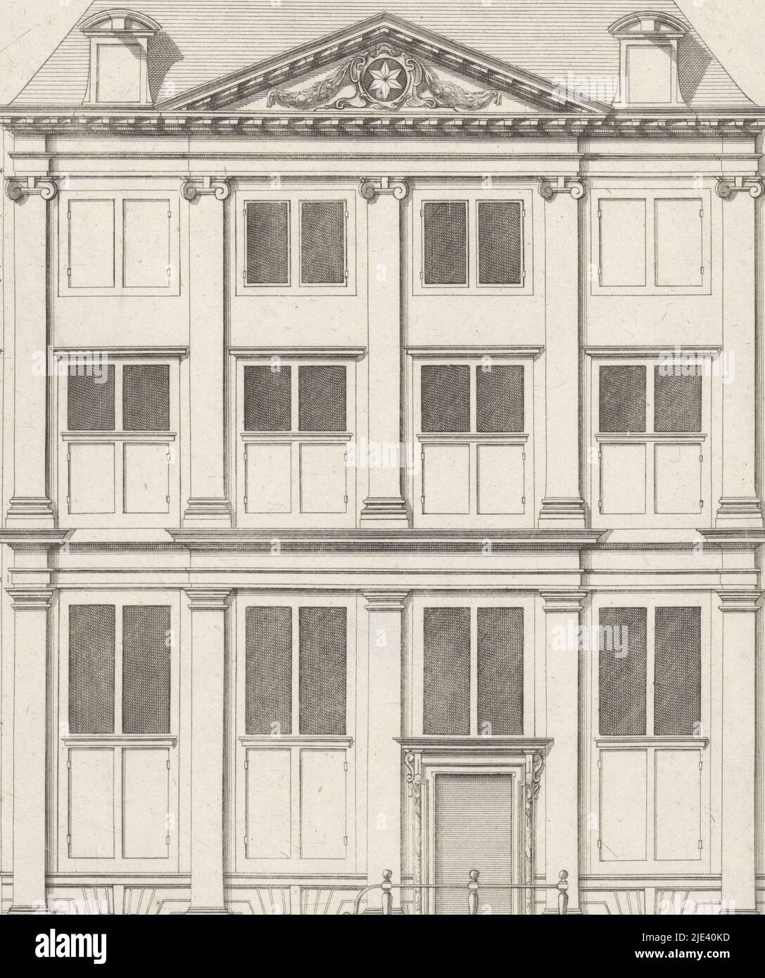 Facade of house De Star or De Ster in Amsterdam, Bastiaen Stopendael, after Philips Vinckboons (II), 1674, Facade of De Ster on the Kloveniersburgwal in Amsterdam. The house was designed by Philips Vingboons for Nicolaas van Bambeeck., print maker: Bastiaen Stopendael, (mentioned on object), Philips Vinckboons (II), (mentioned on object), Amsterdam, 1674, paper, etching, engraving, h 348 mm × w 219 mm Stock Photo