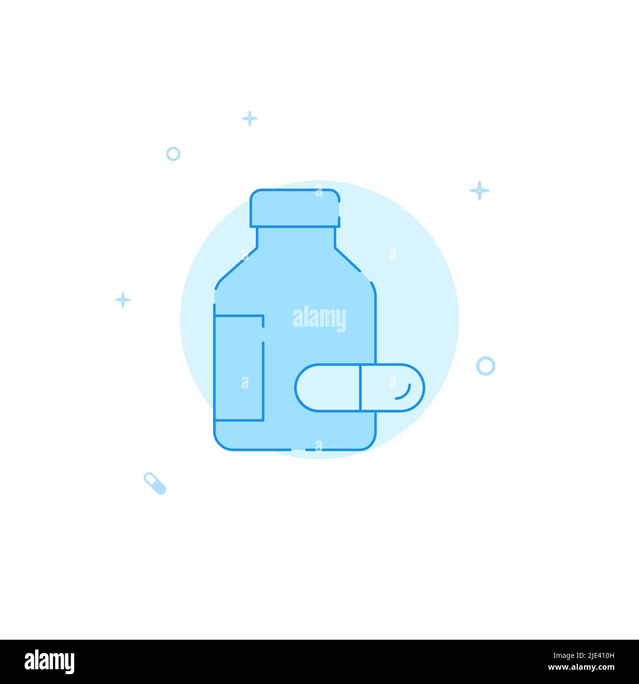Vial with pills vector icon. Flat illustration. Filled line style. Blue ...