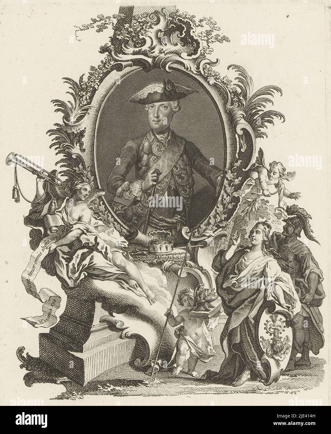Portrait of Ferdinand Duke of Brunswick-Lüneburg, Johann Esaias Nilson, after de Morgens, 1741 - 1788, print maker: Johann Esaias Nilson, (mentioned on object), after: de Morgens, (mentioned on object), Augsburg, 1741 - 1788, paper, engraving, etching, h 220 mm - w 160 mm Stock Photo