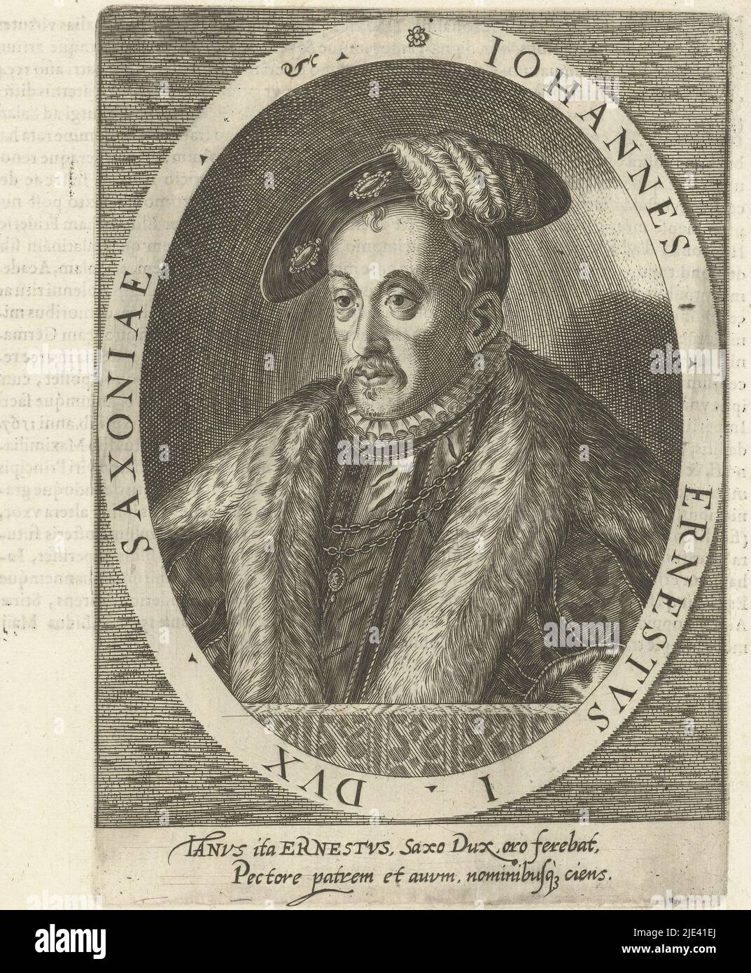 Portrait of Johan Ernst I, Duke of Saxe-Coburg, Dominicus Custos, in or after 1601, print maker: Dominicus Custos, Augsburg, in or after 1601, paper, engraving, letterpress printing, h 233 mm × w 150 mm Stock Photo