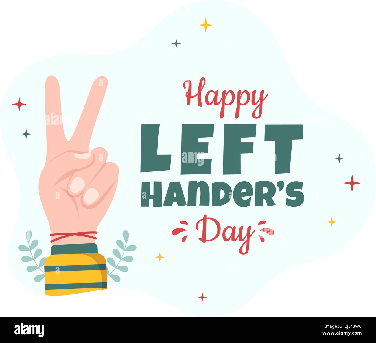 International Left Handers Day Celebration with her Left Hand Raised on the August in Cartoon Style Background Illustration Stock Vector