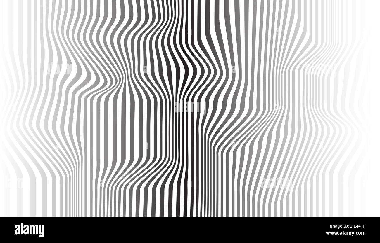 Distortion lines background. Distort stripes, abstract modern pattern. Op art illusion waves. Dynamic surface Stock Vector