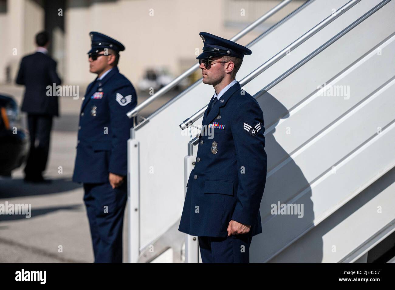 Chicago, Illinois. 24th June, 2022. Military aides wait for United