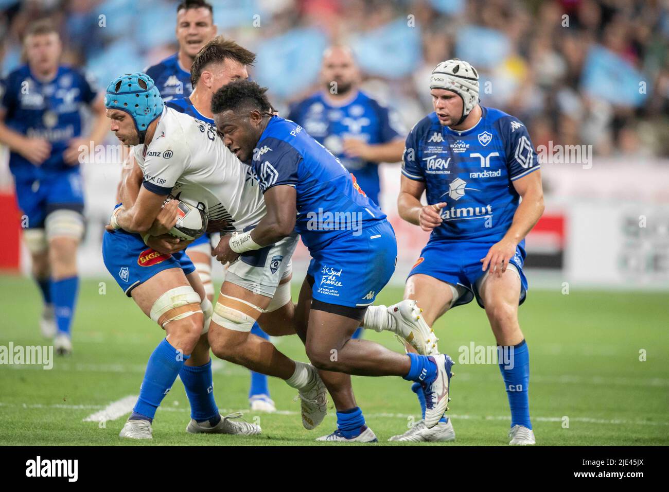 Action during the French championship Top 14, Final rugby union match
