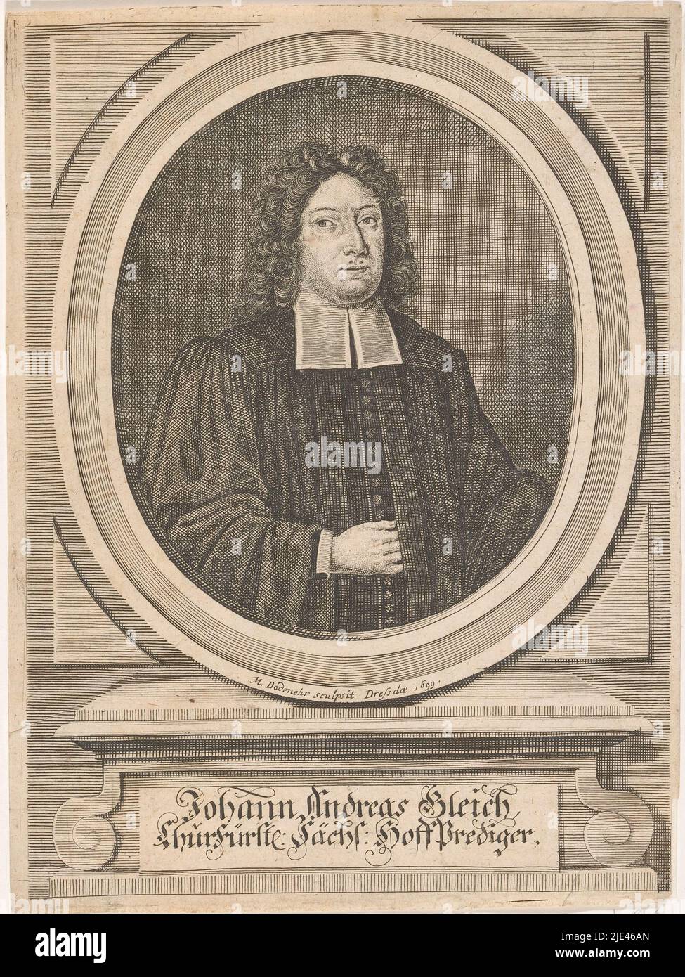 Portrait of Johann Andreas Gleich, Moritz Bodenehr, 1699, print maker: Moritz Bodenehr, (mentioned on object), Dresden, 1699, paper, engraving, h 207 mm - w 154 mm Stock Photo