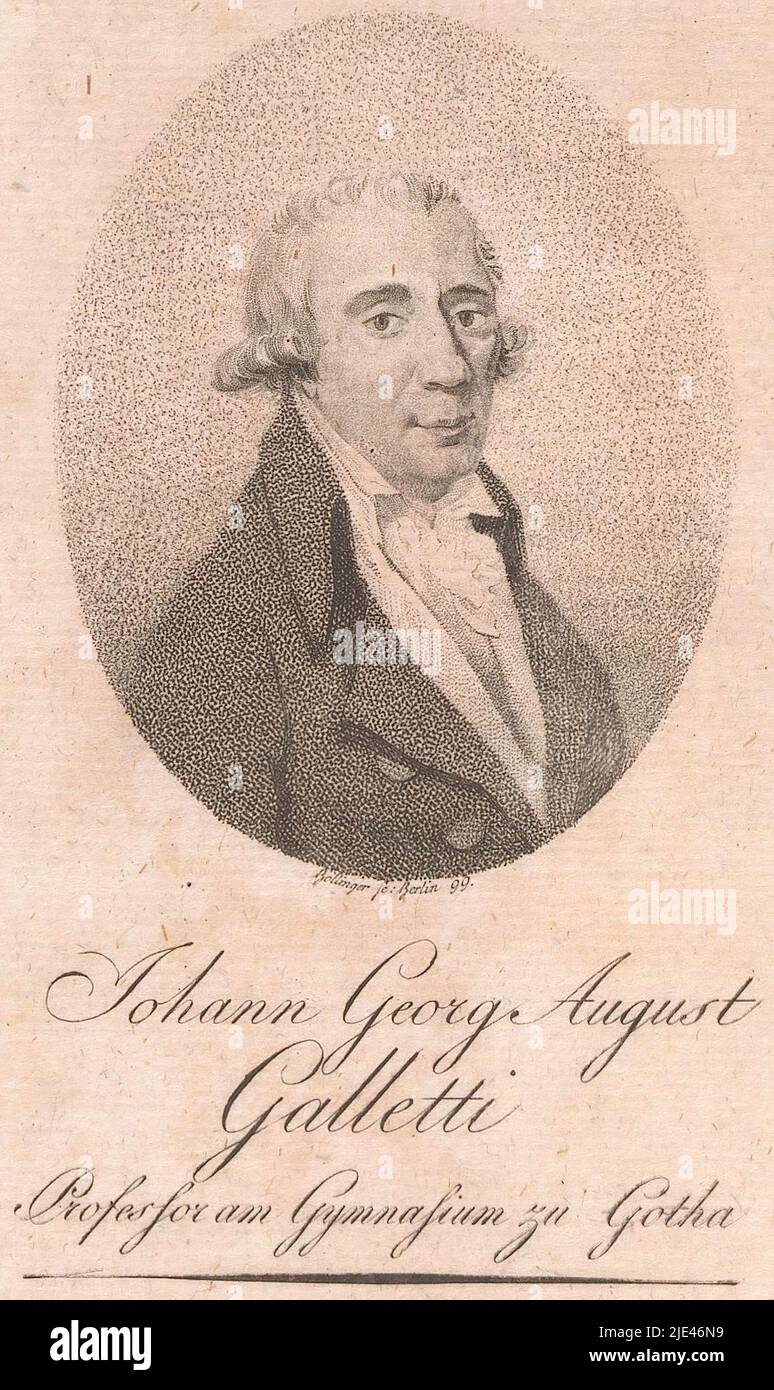 Portrait of Johann Georg August Galletti, Friedrich Wilhelm Bollinger, 1799, print maker: Friedrich Wilhelm Bollinger, (mentioned on object), Berlin, 1799, paper, h 152 mm - w 102 mm Stock Photo