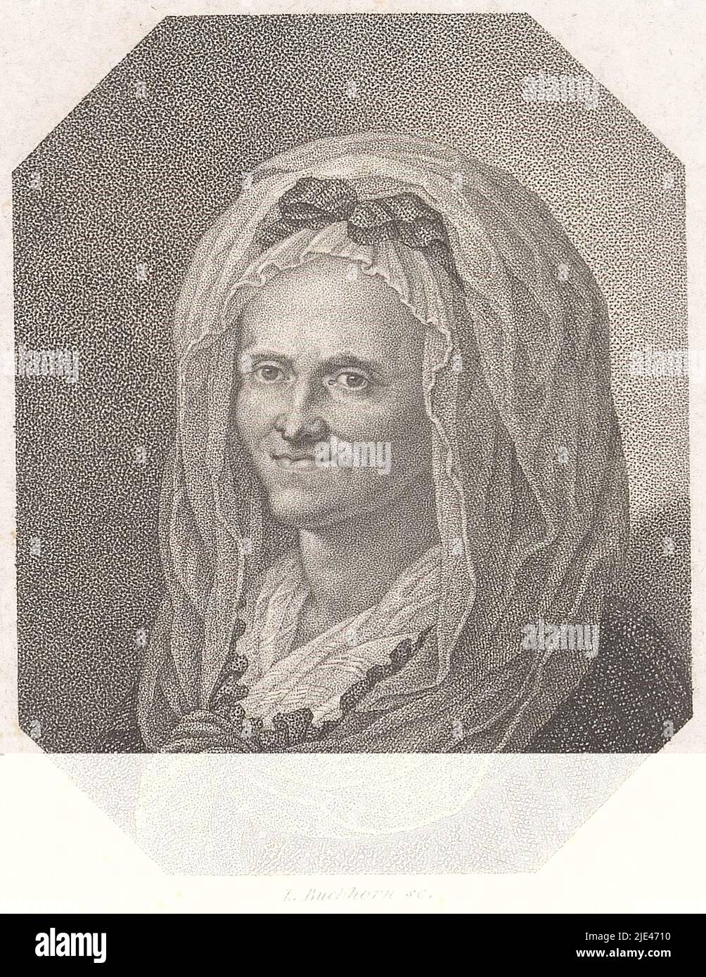 Portrait of Anna Luise Karsch, Ludwig Buchhorn, 1818 - 1832, print maker: Ludwig Buchhorn, (mentioned on object), publisher: gebroeders Schumann, (mentioned on object), print maker: Berlin, publisher: Zwickau, 1818 - 1832, paper, h 180 mm - w 121 mm Stock Photo
