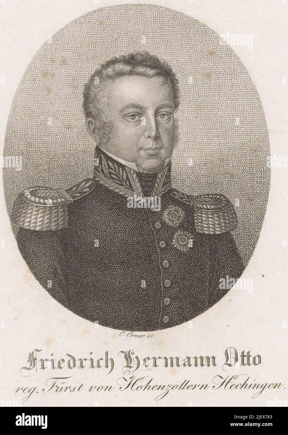 Portrait of Friedrich von Hohenzollern Hechingen, Christian Ermer, 1796 - 1855, print maker: Christian Ermer, (mentioned on object), 1796 - 1855, paper, h 161 mm - w 107 mm Stock Photo