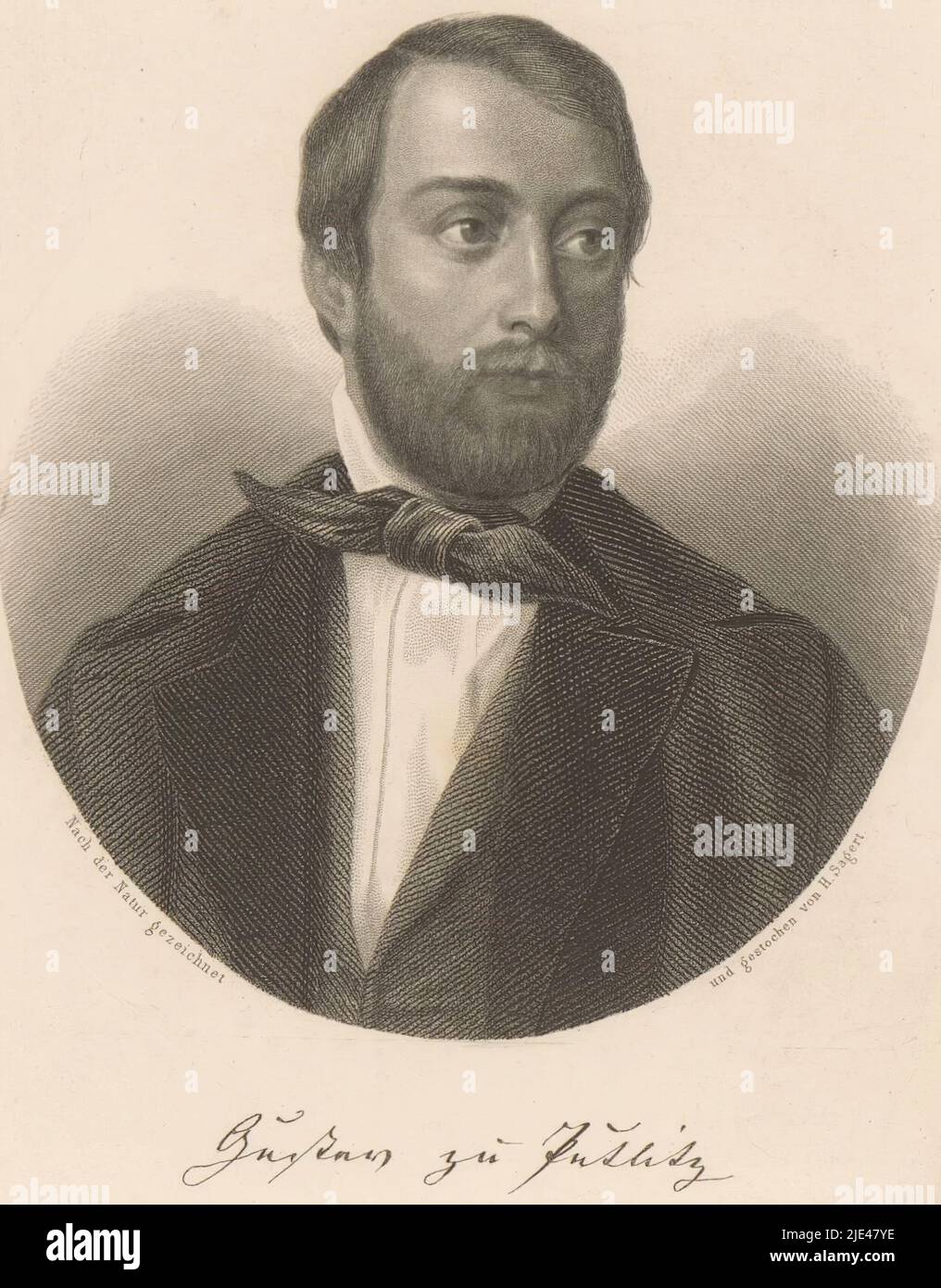 Portrait of Gustav Gans zu Putlitz, Hermann Sagert, 1832 - 1889, print maker: Hermann Sagert, (mentioned on object), printer: Heise, (mentioned on object), 1832 - 1889, paper, engraving, h 154 mm - w 129 mm Stock Photo