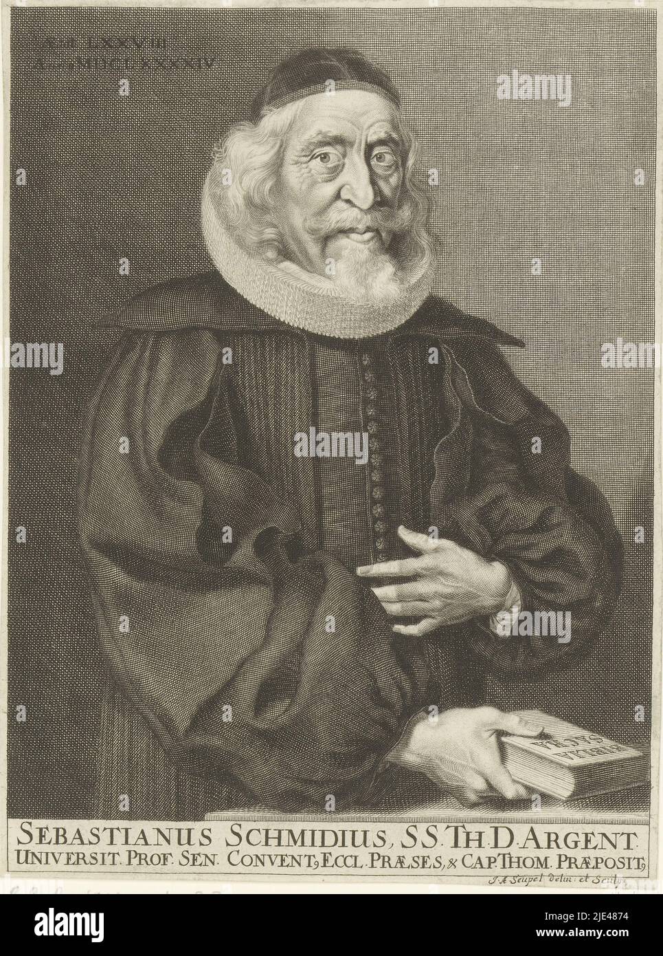 Portrait of Sebastian Schmidt, Johann Adam Seupel, 1694 - 1717, print maker: Johann Adam Seupel, (mentioned on object), Johann Adam Seupel, (mentioned on object), 1694 - 1717, paper, engraving, h 198 mm - w 149 mm Stock Photo